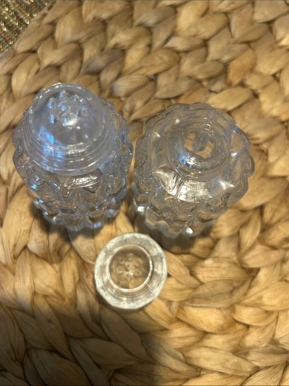 Antique c. 1890 G. Duncan & Sons Waffle Pressed Glass Salt & Pepper Shakers